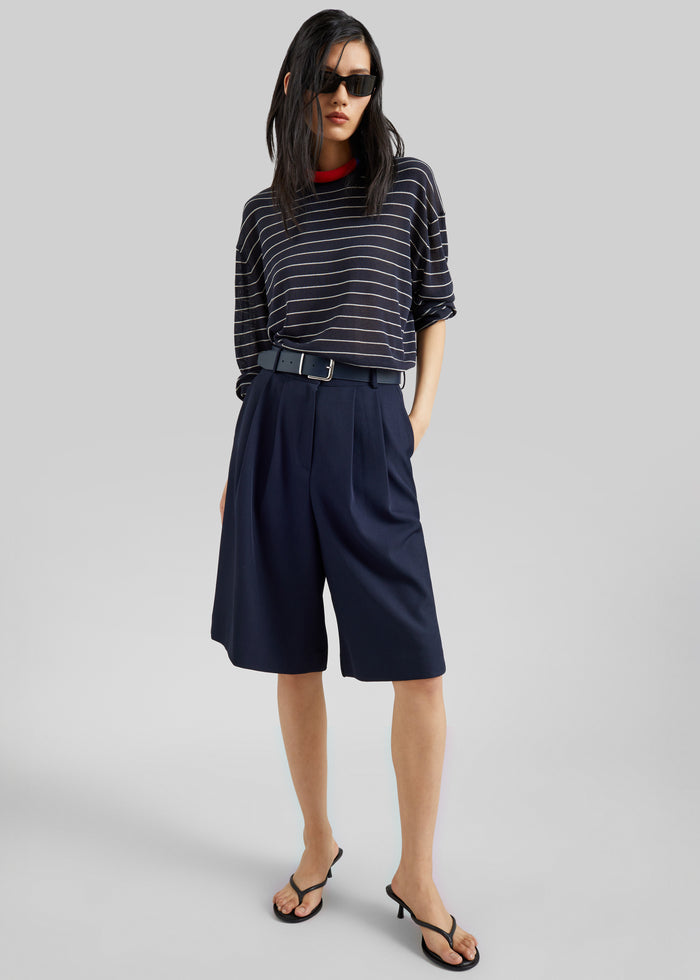 Biarritz Fine Knit Pullover - Navy/White Stripe