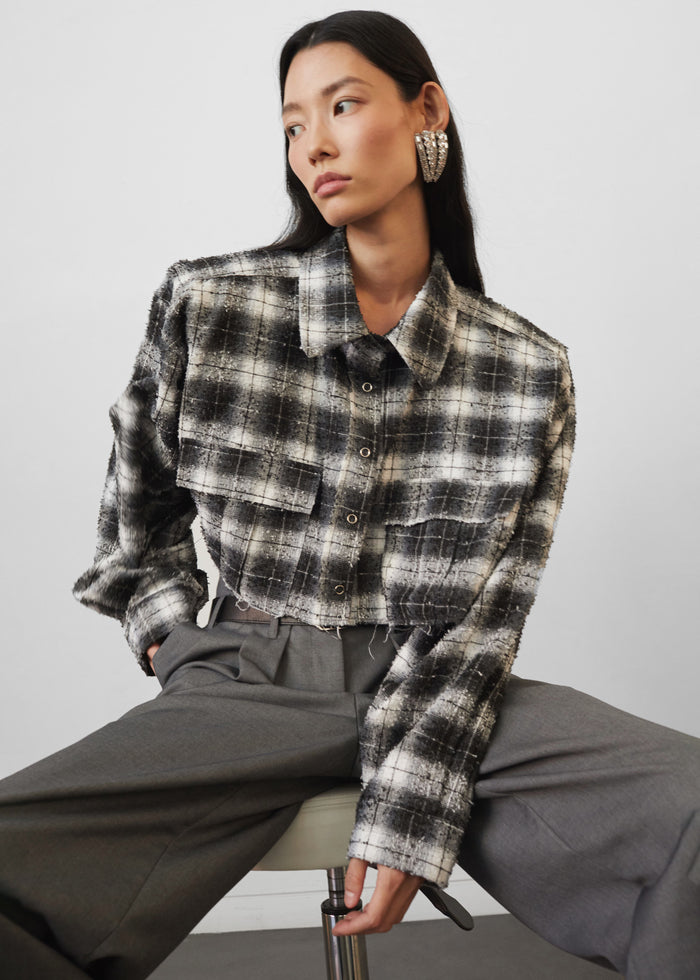 Biasca Distressed Cropped Shirt - Black Plaid