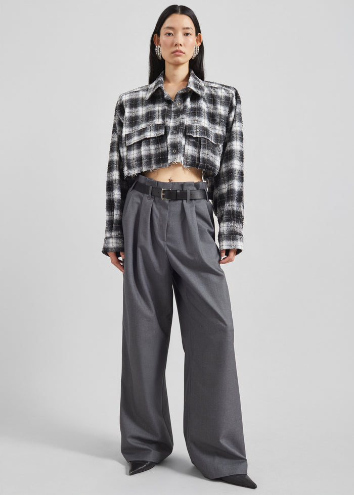 Biasca Distressed Cropped Shirt - Black Plaid