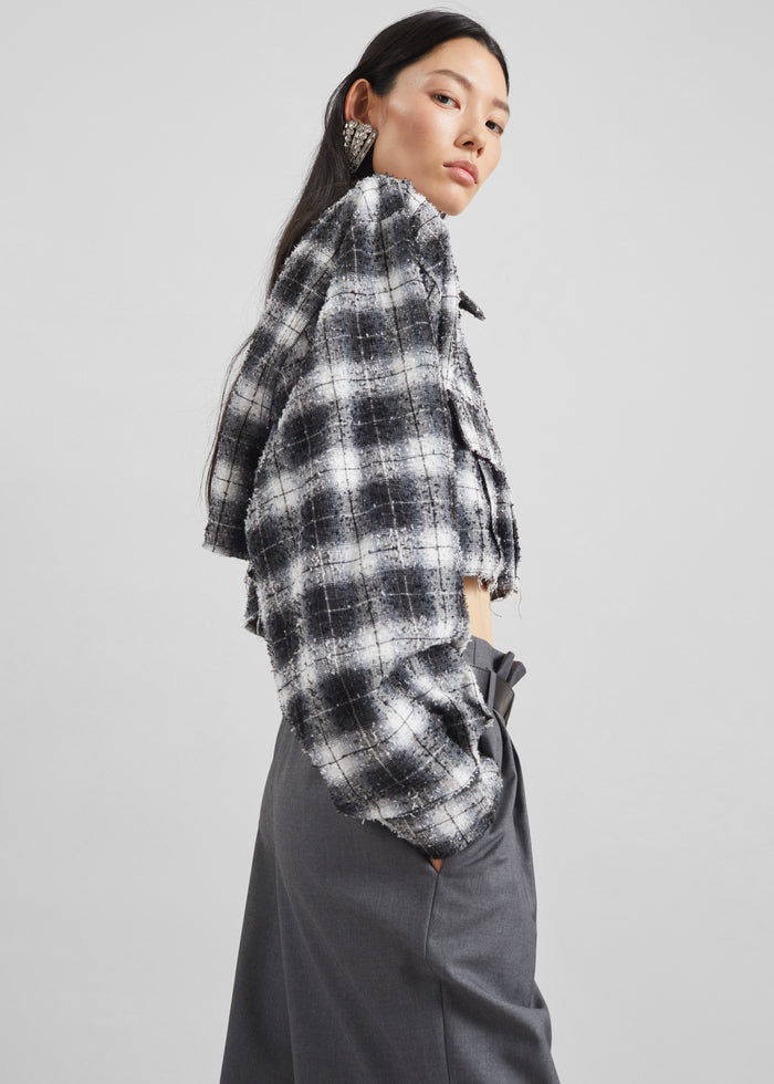 Biasca Distressed Cropped Shirt - Black Plaid