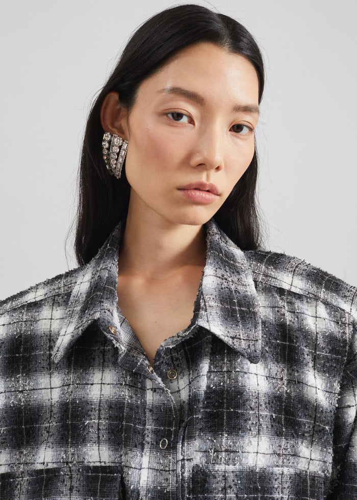Biasca Distressed Cropped Shirt - Black Plaid