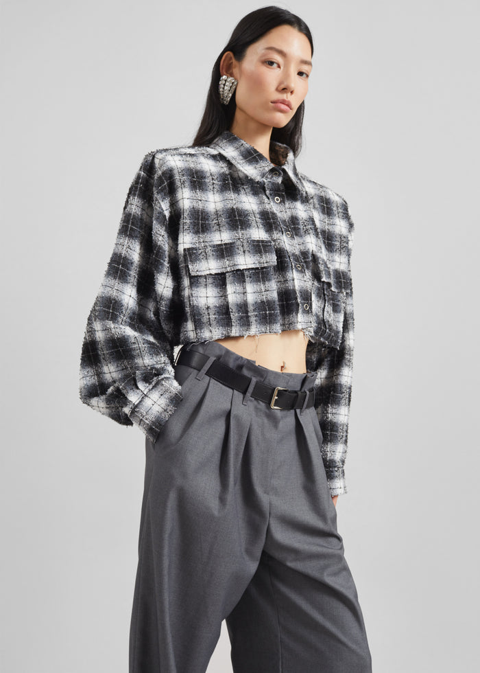 Biasca Distressed Cropped Shirt - Black Plaid