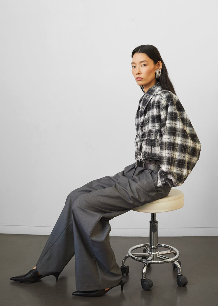 Biasca Distressed Cropped Shirt - Black Plaid