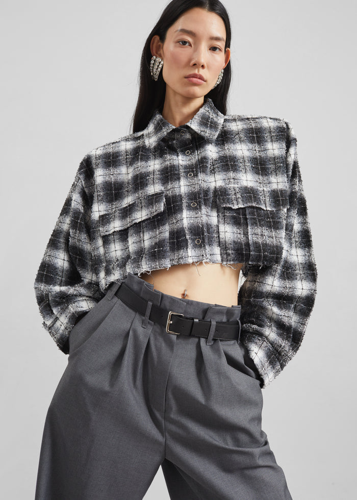 Biasca Distressed Cropped Shirt - Black Plaid