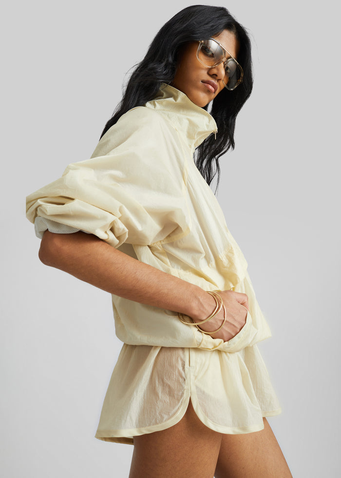 Bicos Sheer Mini Track Shorts - Pale Yellow