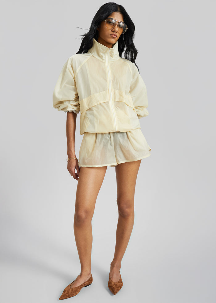 Bicos Sheer Mini Track Shorts - Pale Yellow