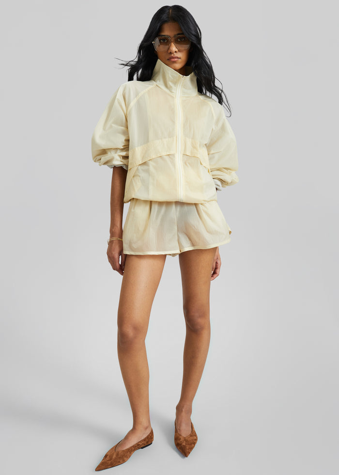 Bicos Sheer Mini Track Shorts - Pale Yellow