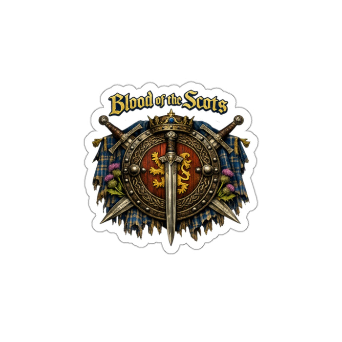Blood of the Scots Die-Cut Sticker — Scottish Crest Sword & Lion Emblem