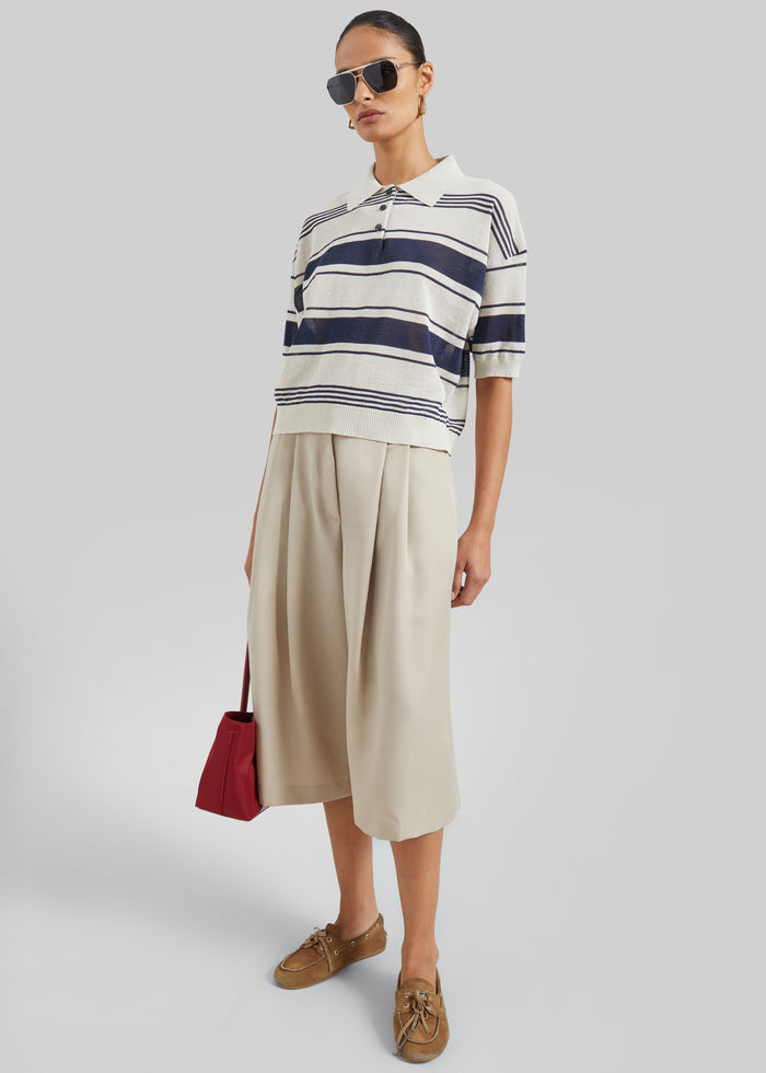 Bolea Knit Polo Top - Beige/Navy Stripe