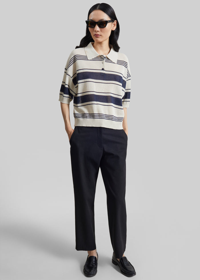 Bolea Knit Polo Top - Beige/Navy Stripe