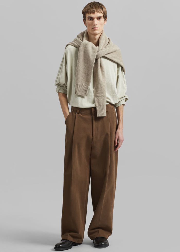 Borken Pleated Twill Pants - Brown