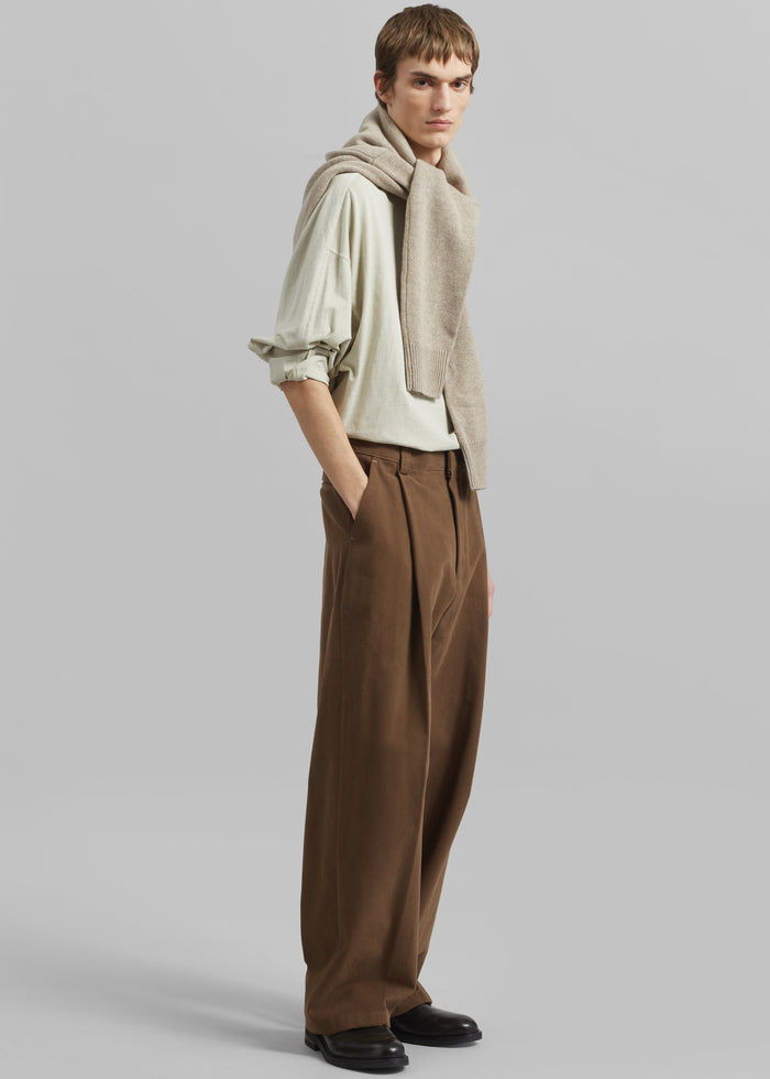 Borken Pleated Twill Pants - Brown