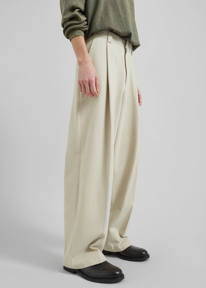 Borken Pleated Twill Pants - Ivory