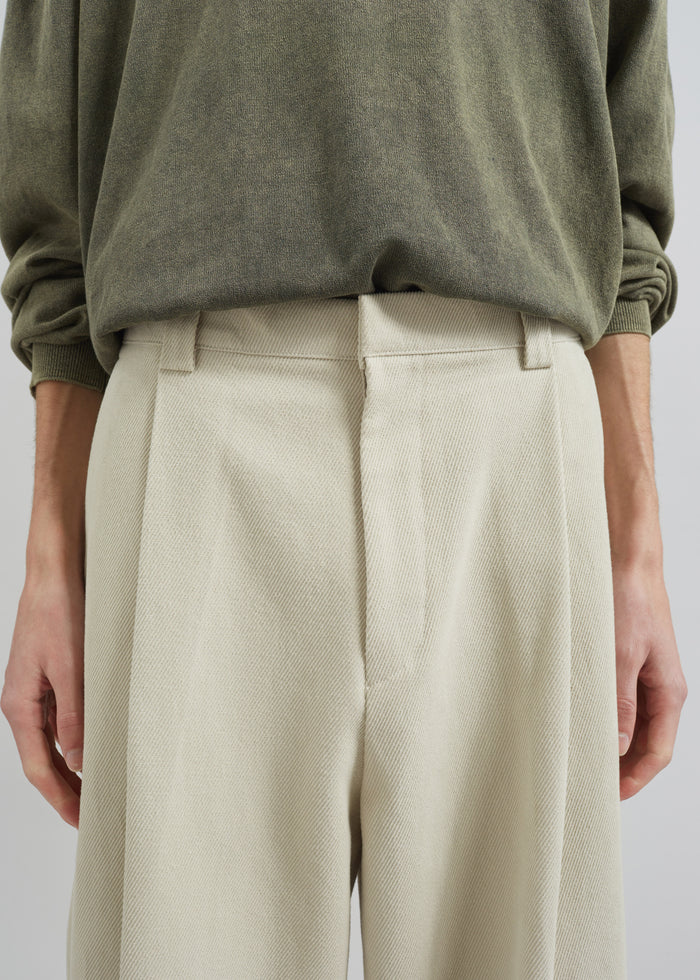 Borken Pleated Twill Pants - Ivory