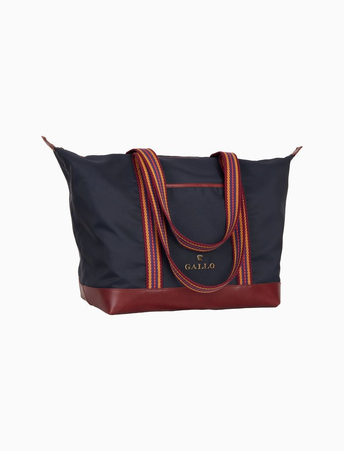 Borsone unisex tinta unita blu con nastro spigato ed inserti in pelle - Gallo 1927 - Official Online Shop