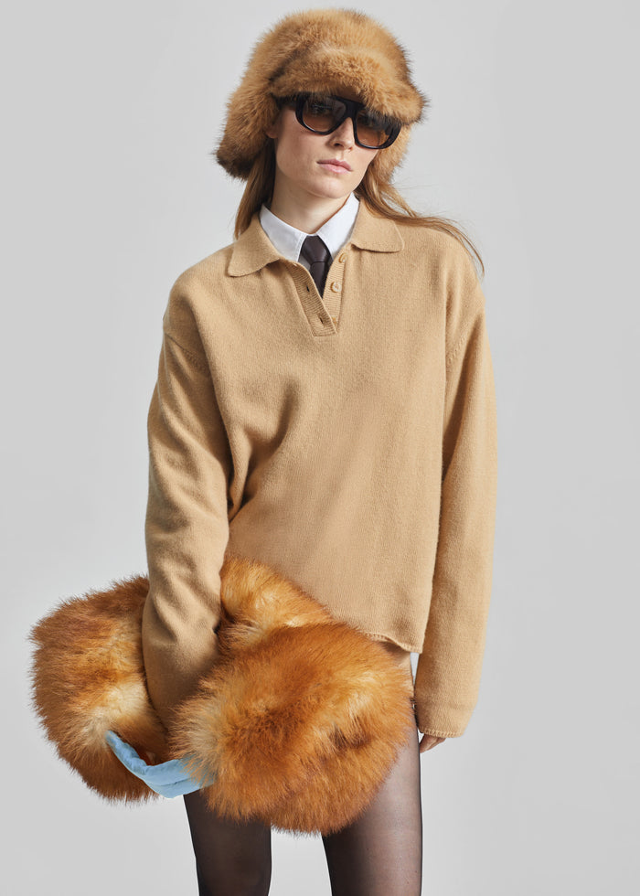 Bresica Knit Polo Sweater - Camel
