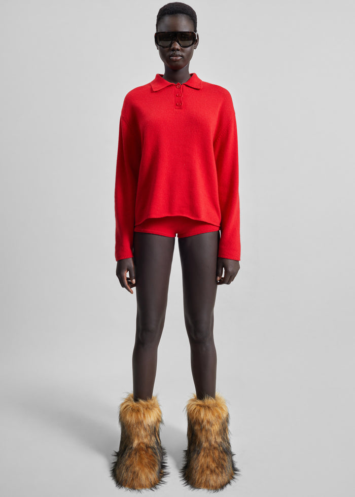 Bresica Knit Polo Sweater - Red