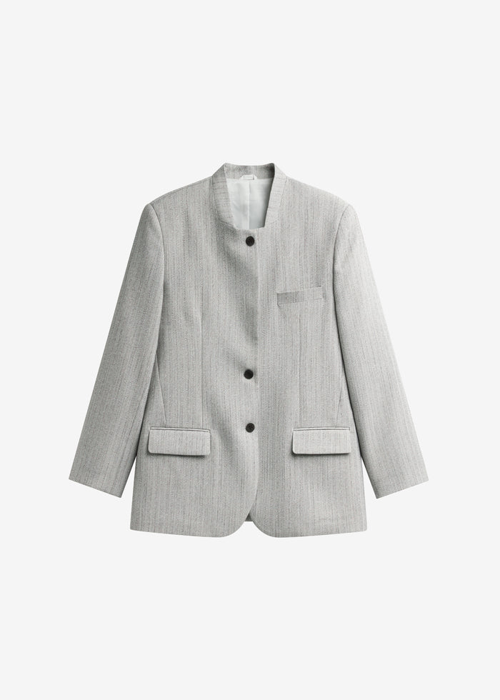 Breux Collarless Padded Blazer - Grey Melange