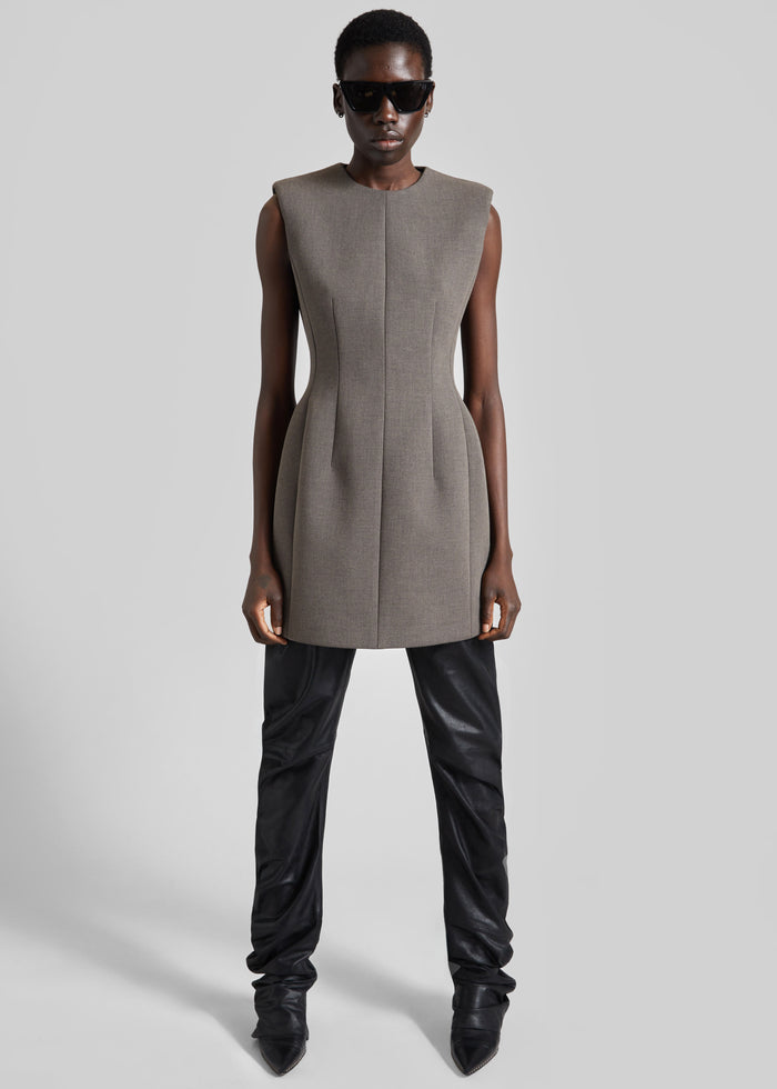Bryn Cinched Mini Dress - Taupe Melange