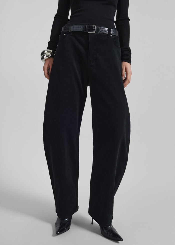 Caistor Corduroy Barrel Leg Pants - Black