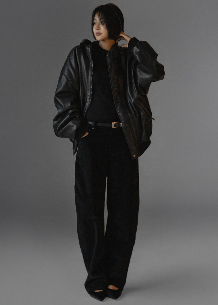 Caistor Corduroy Barrel Leg Pants - Black