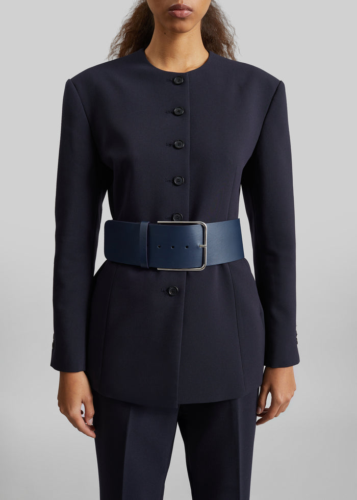Calan Leather Wide Belt - Navy