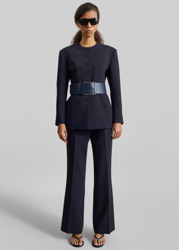 Calan Leather Wide Belt - Navy