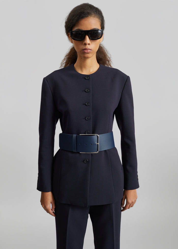 Calan Leather Wide Belt - Navy