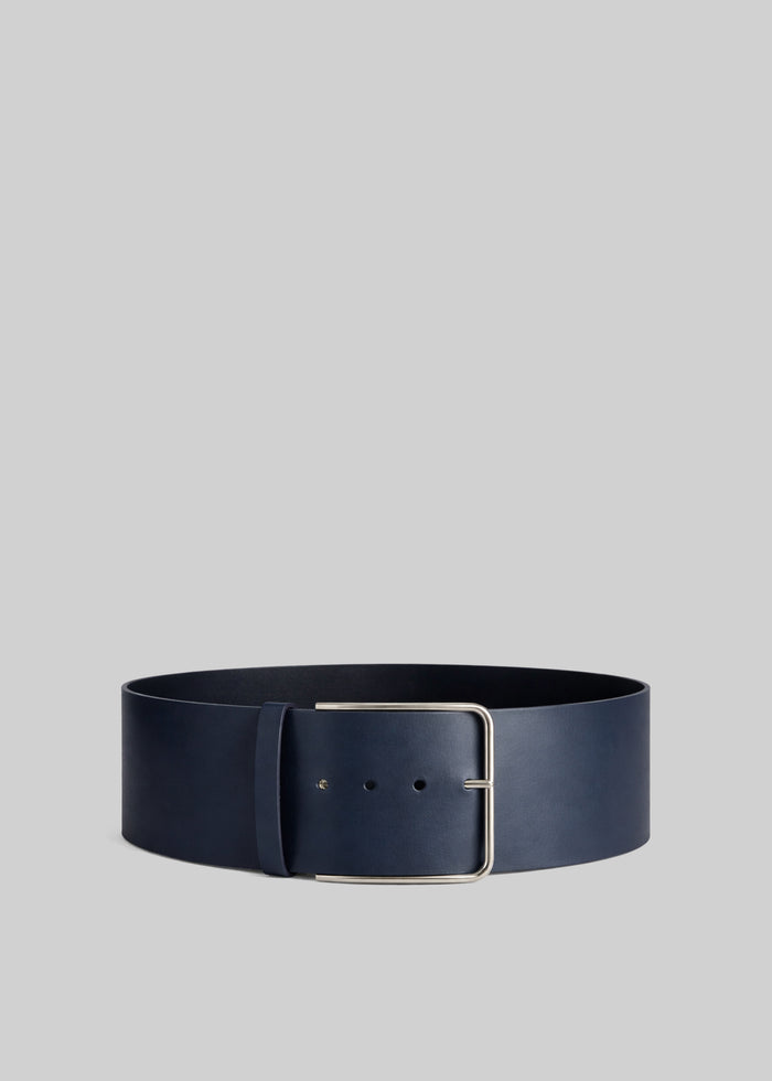 Calan Leather Wide Belt - Navy