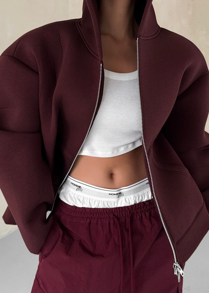 Calder Neoprene Zip-Up Hoodie - Burgundy