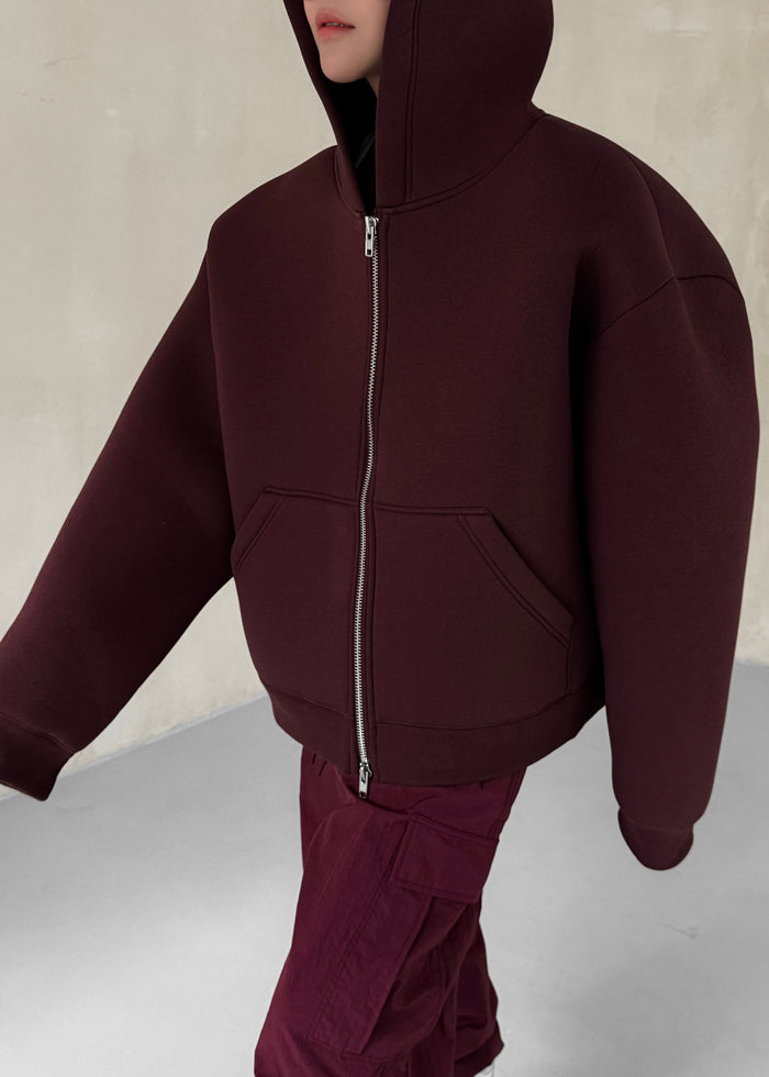 Calder Neoprene Zip-Up Hoodie - Burgundy