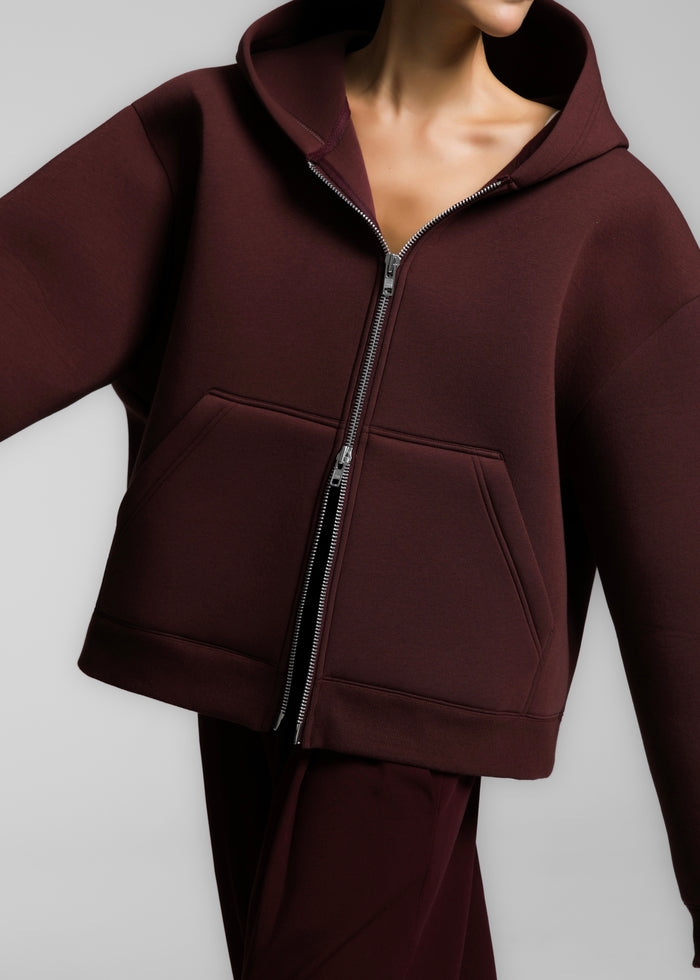 Calder Neoprene Zip-Up Hoodie - Burgundy
