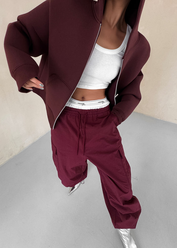 Calder Neoprene Zip-Up Hoodie - Burgundy