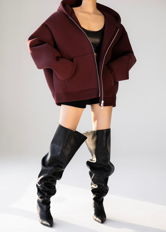 Calder Neoprene Zip-Up Hoodie - Burgundy