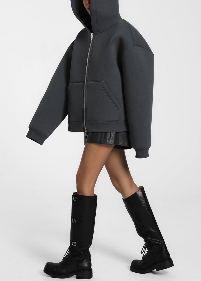 Calder Neoprene Zip-Up Hoodie - Grey
