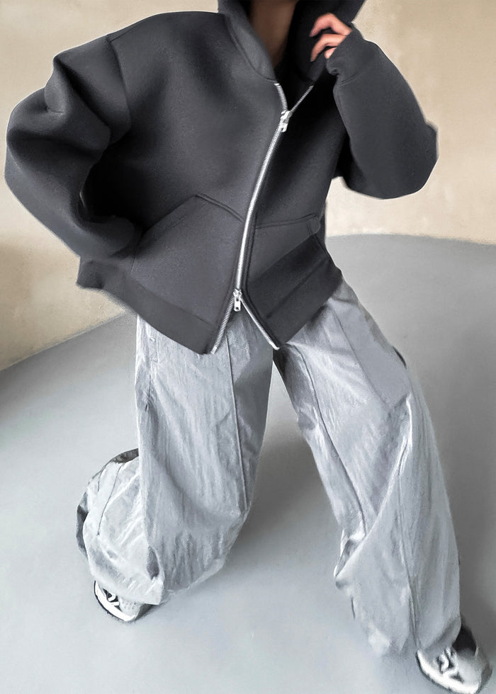 Calder Neoprene Zip-Up Hoodie - Grey