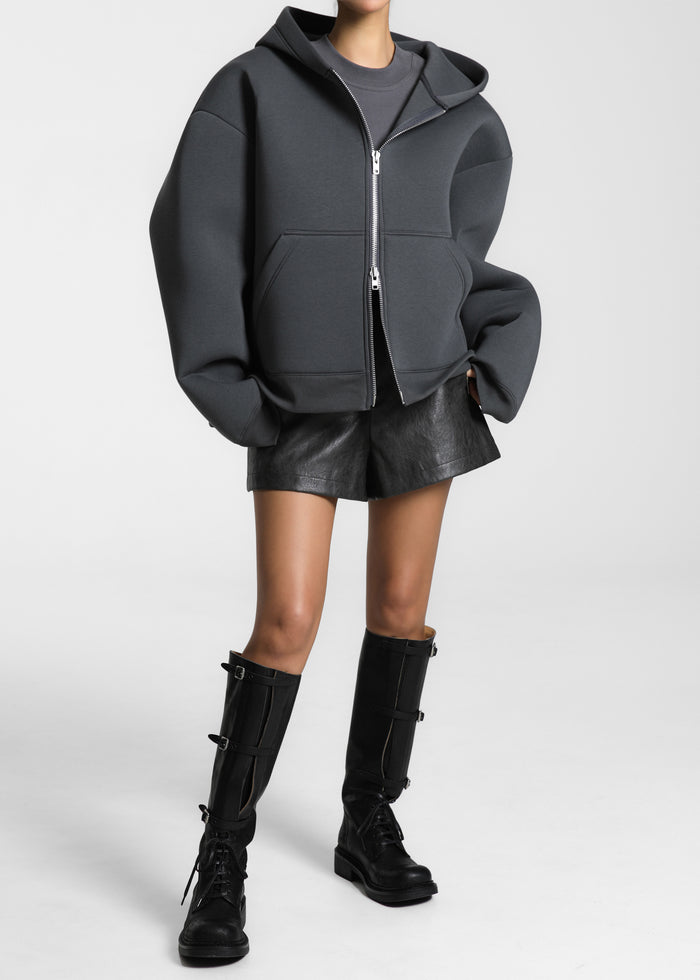 Calder Neoprene Zip-Up Hoodie - Grey