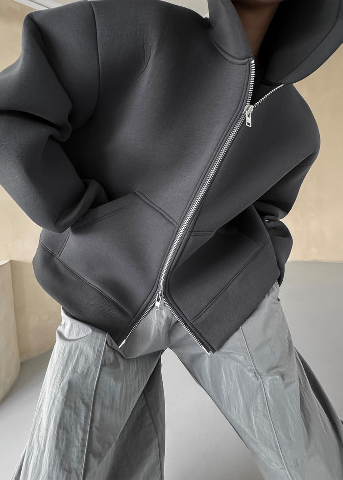 Calder Neoprene Zip-Up Hoodie - Grey