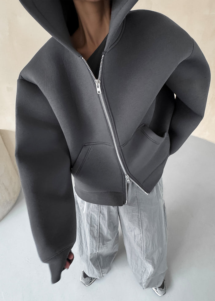 Calder Neoprene Zip-Up Hoodie - Grey