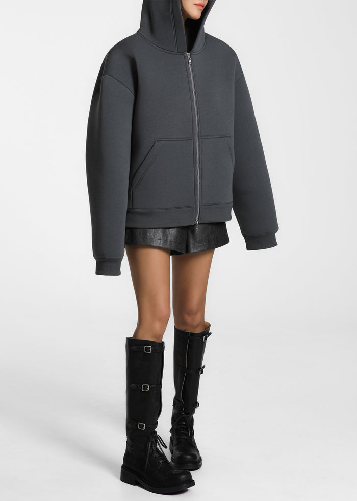 Calder Neoprene Zip-Up Hoodie - Grey