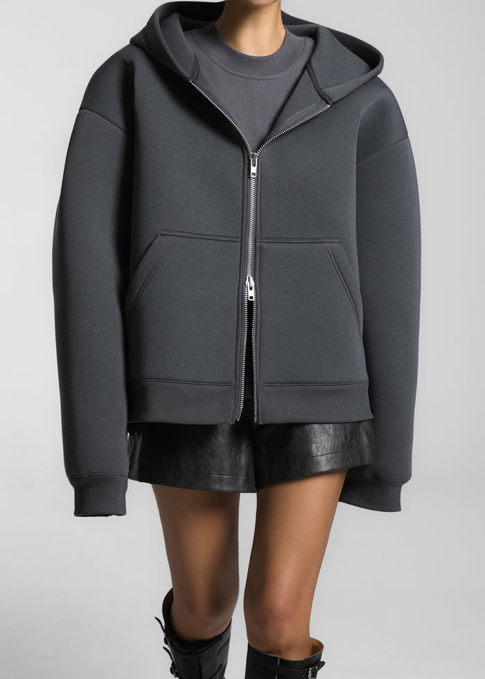 Calder Neoprene Zip-Up Hoodie - Grey