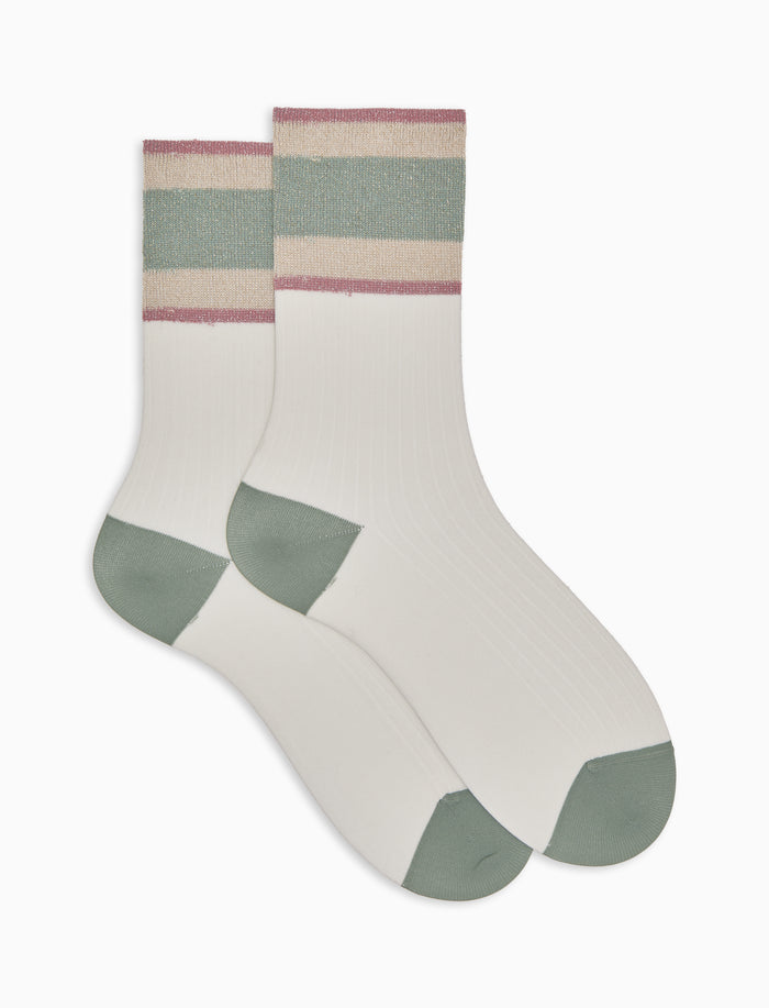 Calze corte donna cotone bianco tinta unita a coste polso righe effetto scintillante - Gallo 1927 - Official Online Shop