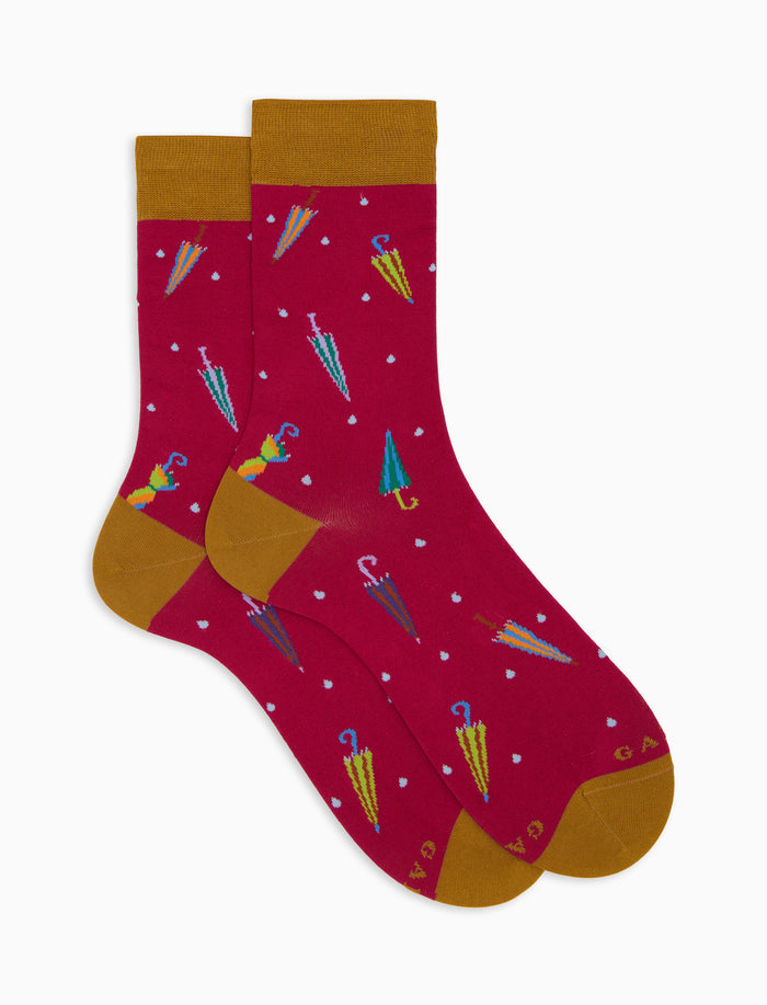 Calze corte donna cotone fucsia fantasia ombrelli colorati - Gallo 1927 - Official Online Shop
