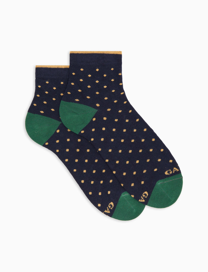 Calze cortissime donna cotone caldo blu fantasia pois