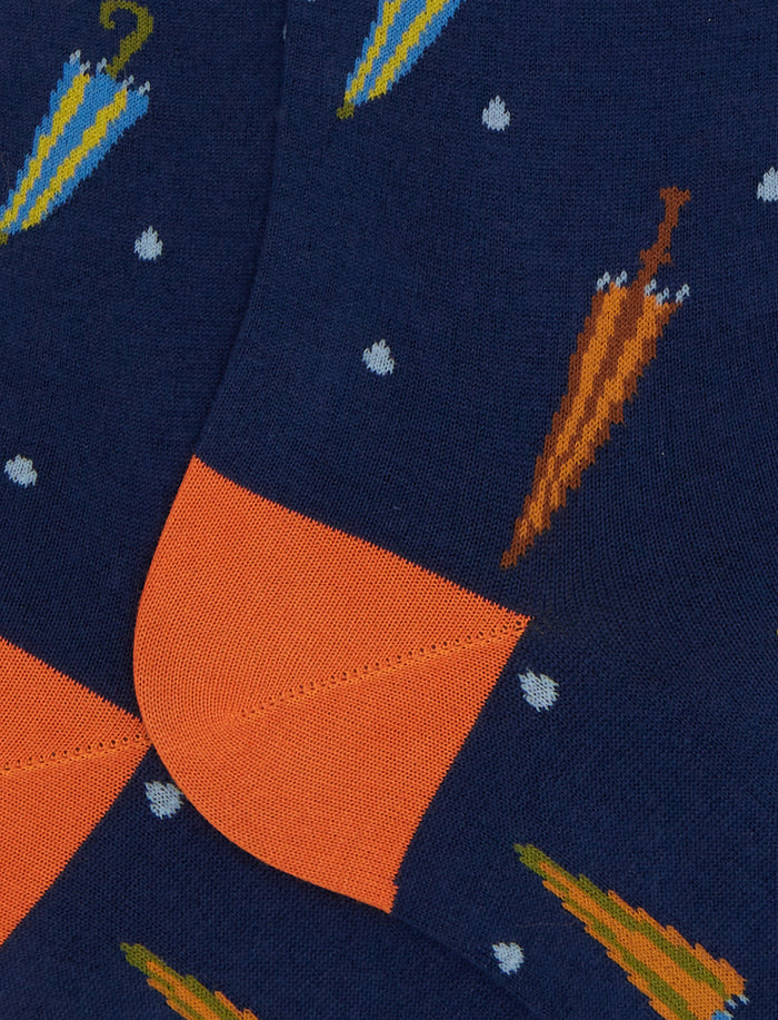 Calze lughe donna cotone blu fantasia ombrelli colorati - Gallo 1927 - Official Online Shop