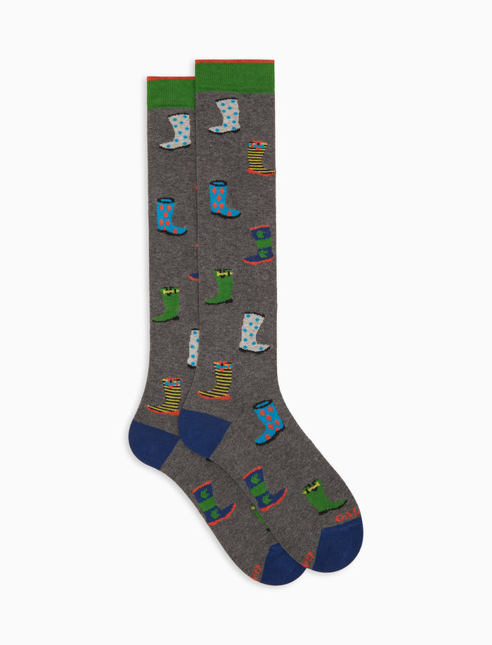 Calze lughe uomo cotone grigio fantasia stivali da pioggia - Gallo 1927 - Official Online Shop