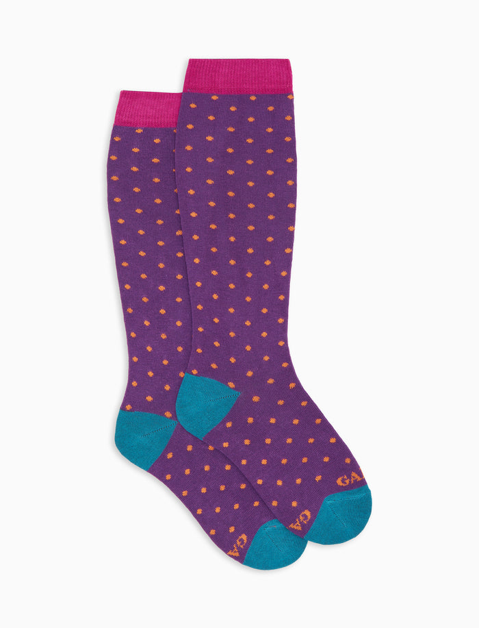 Calze lunghe bambino cotone caldo viola fantasia pois