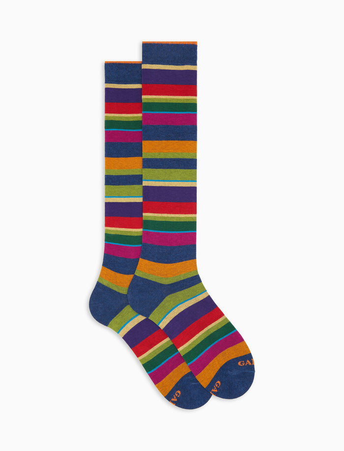 Calze lunghe donna cotone blu righe multicolor - Gallo 1927 - Official Online Shop