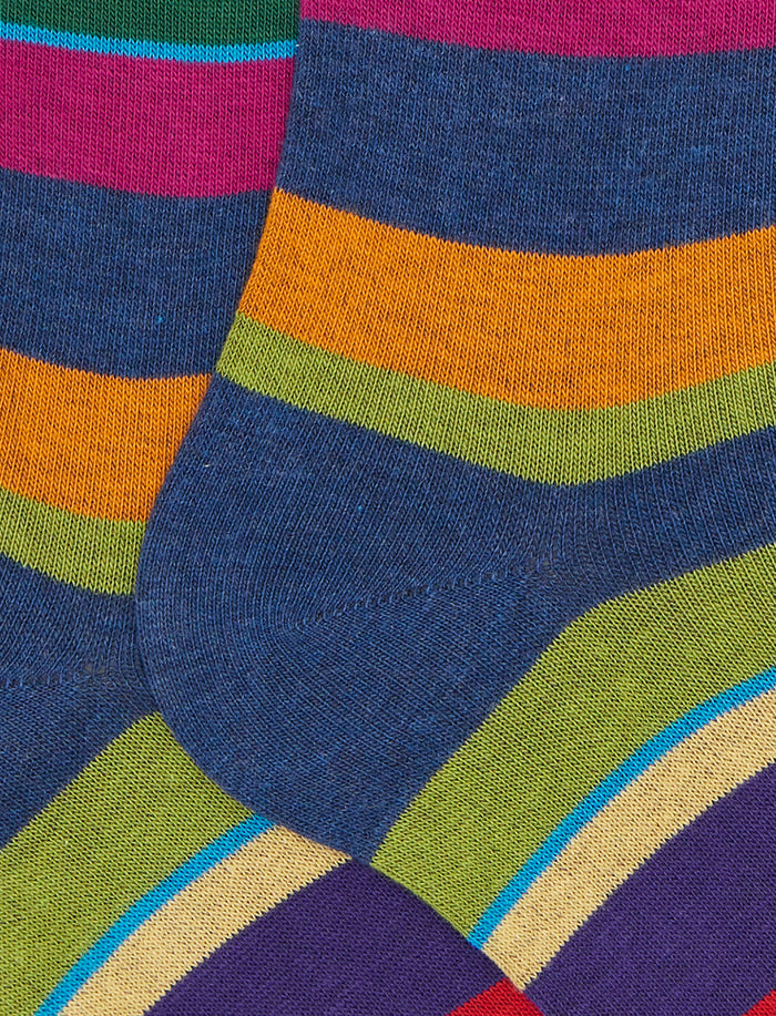 Calze lunghe donna cotone blu righe multicolor - Gallo 1927 - Official Online Shop
