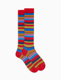 Calze lunghe donna cotone righe multicolor rosso - Gallo 1927 - Official Online Shop
